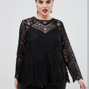 River Island Plus lace blouse in black